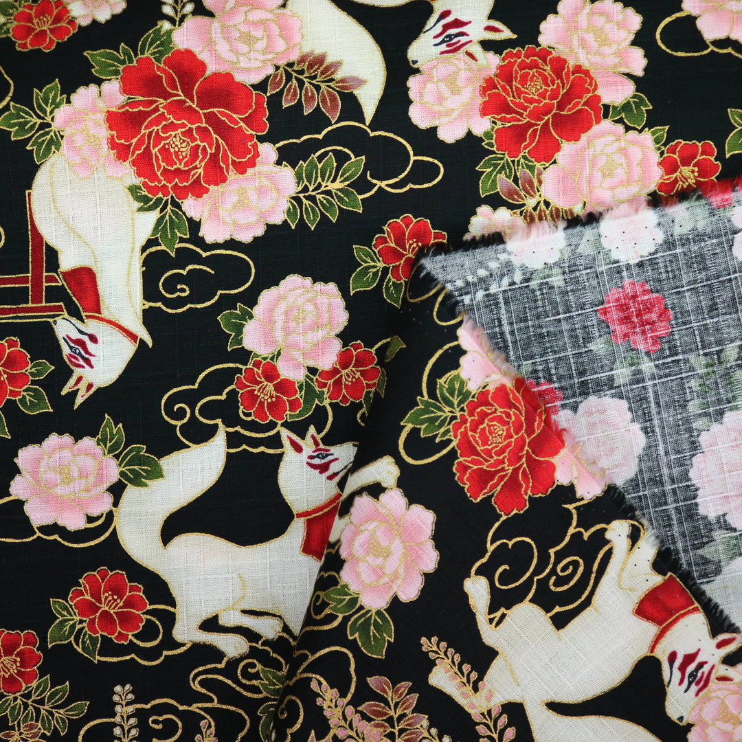 Kitsune & Chrysanthemen - Schwarz