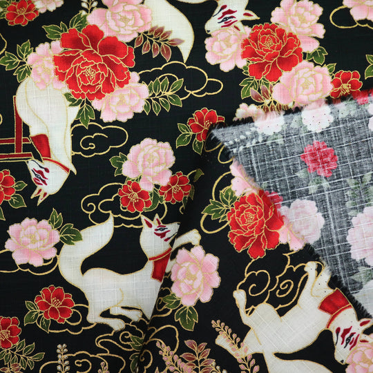 Kitsune & Chrysanthemen - Schwarz