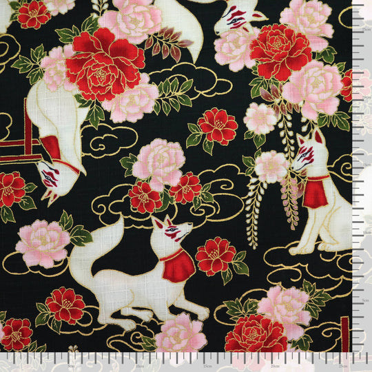 Kitsune & Chrysanthemen - Schwarz