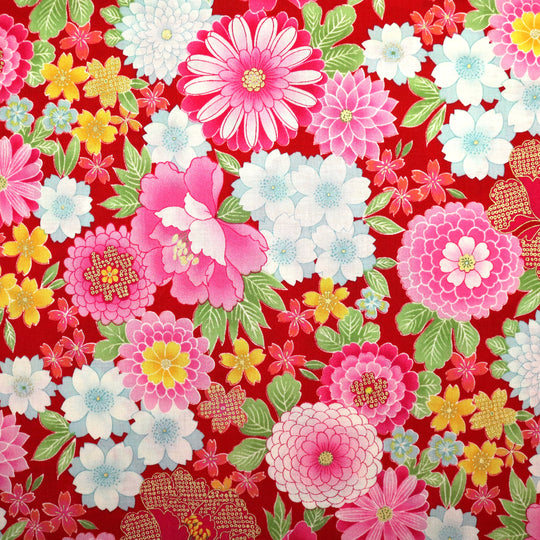Pfingstrosen, Chrysanthemen & Kirschblüten - Rot