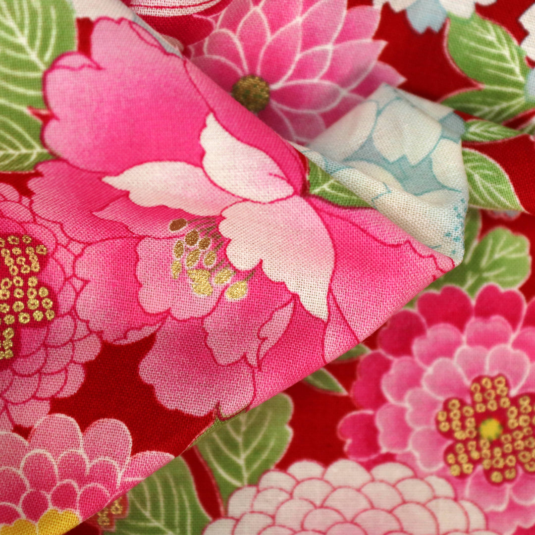 Pfingstrosen, Chrysanthemen & Kirschblüten - Rot