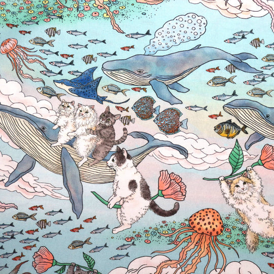 365 Cat Art - Cat Friends in Wonderland - Hellblau