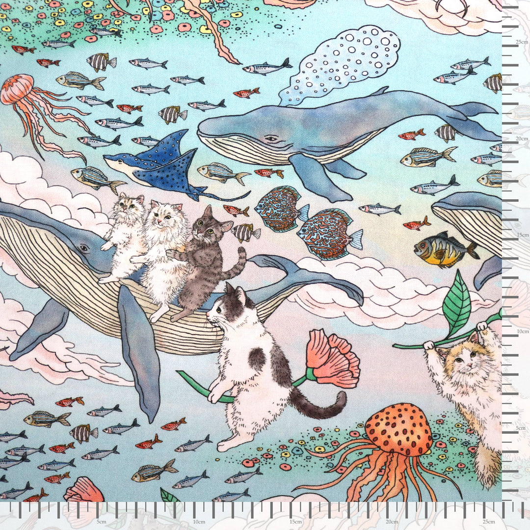 365 Cat Art - Cat Friends in Wonderland - Hellblau