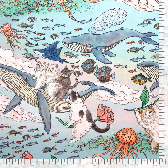 365 Cat Art - Cat Friends in Wonderland - Hellblau