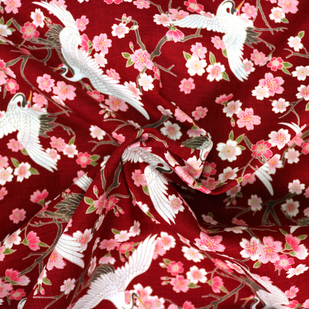 Kleine Kraniche & Kirschblüten - Rot