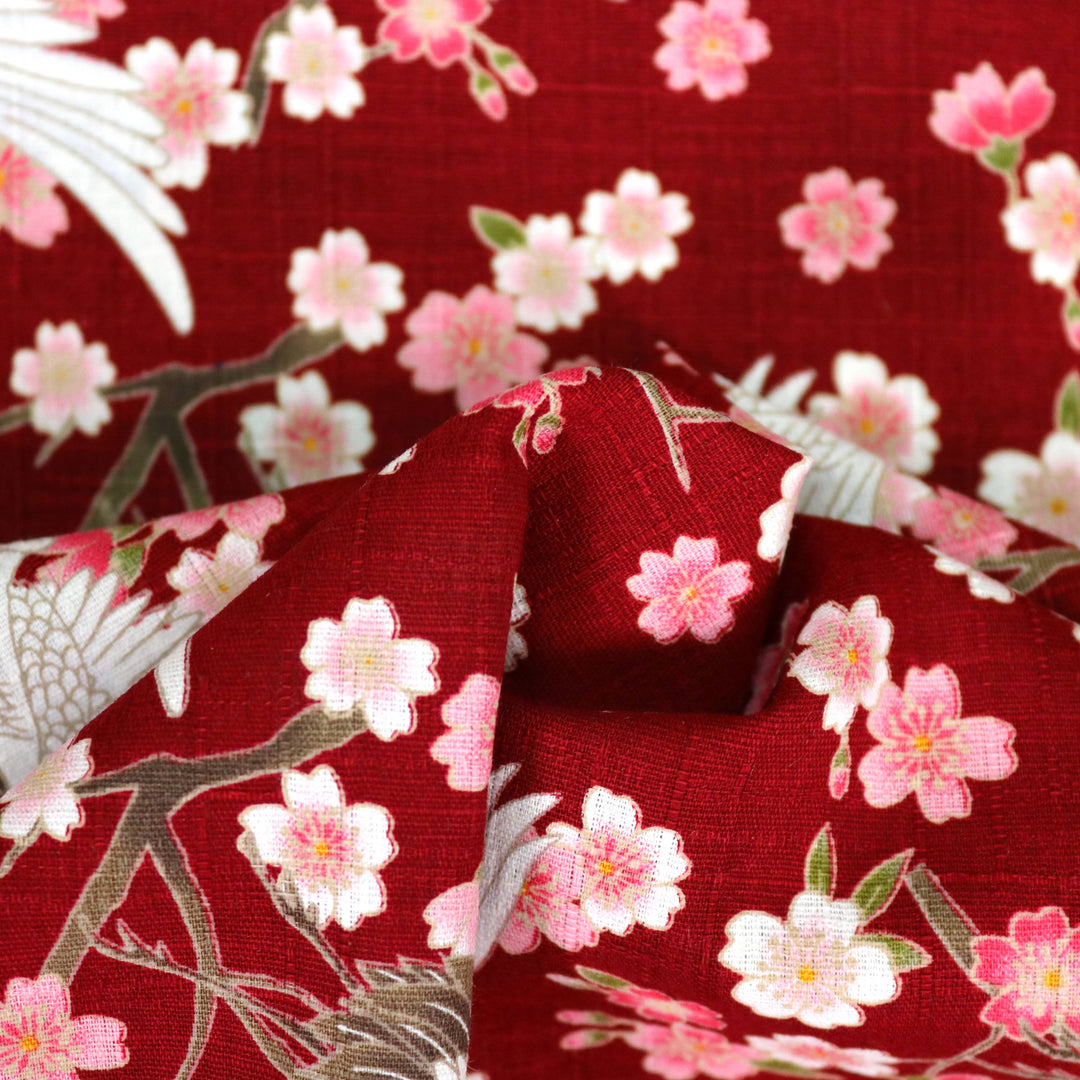 Kleine Kraniche & Kirschblüten - Rot