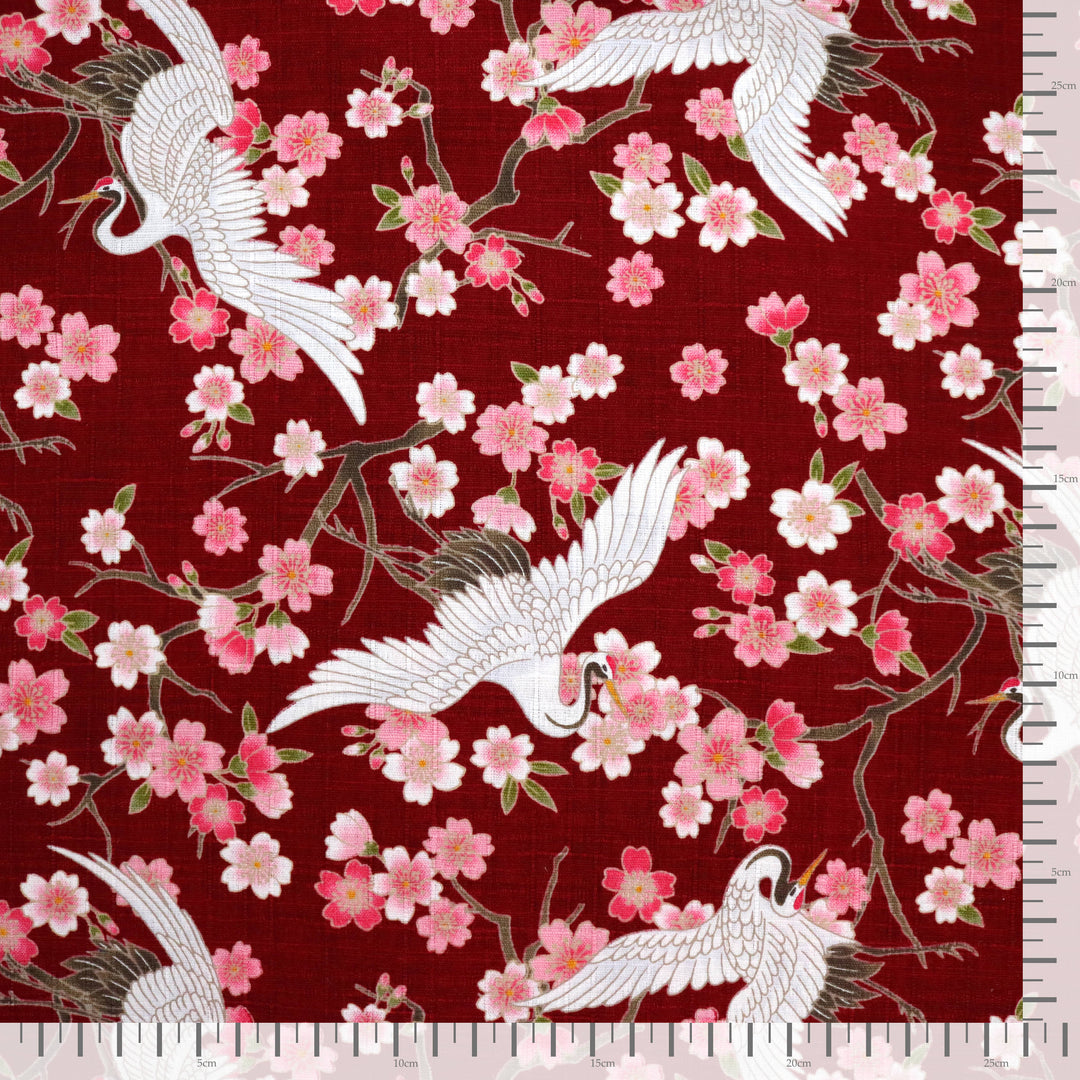 Kleine Kraniche & Kirschblüten - Rot