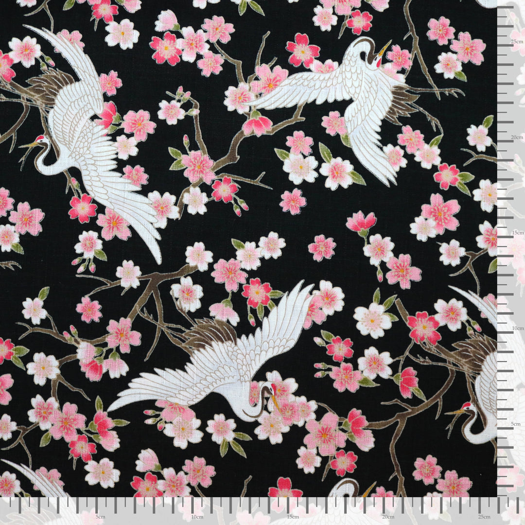 Kleine Kraniche & Kirschblüten - Schwarz