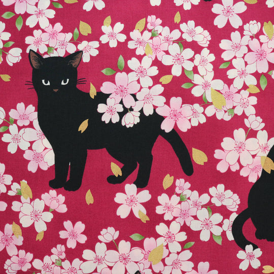 Schwarze Katze & Kirschblüten - Rot