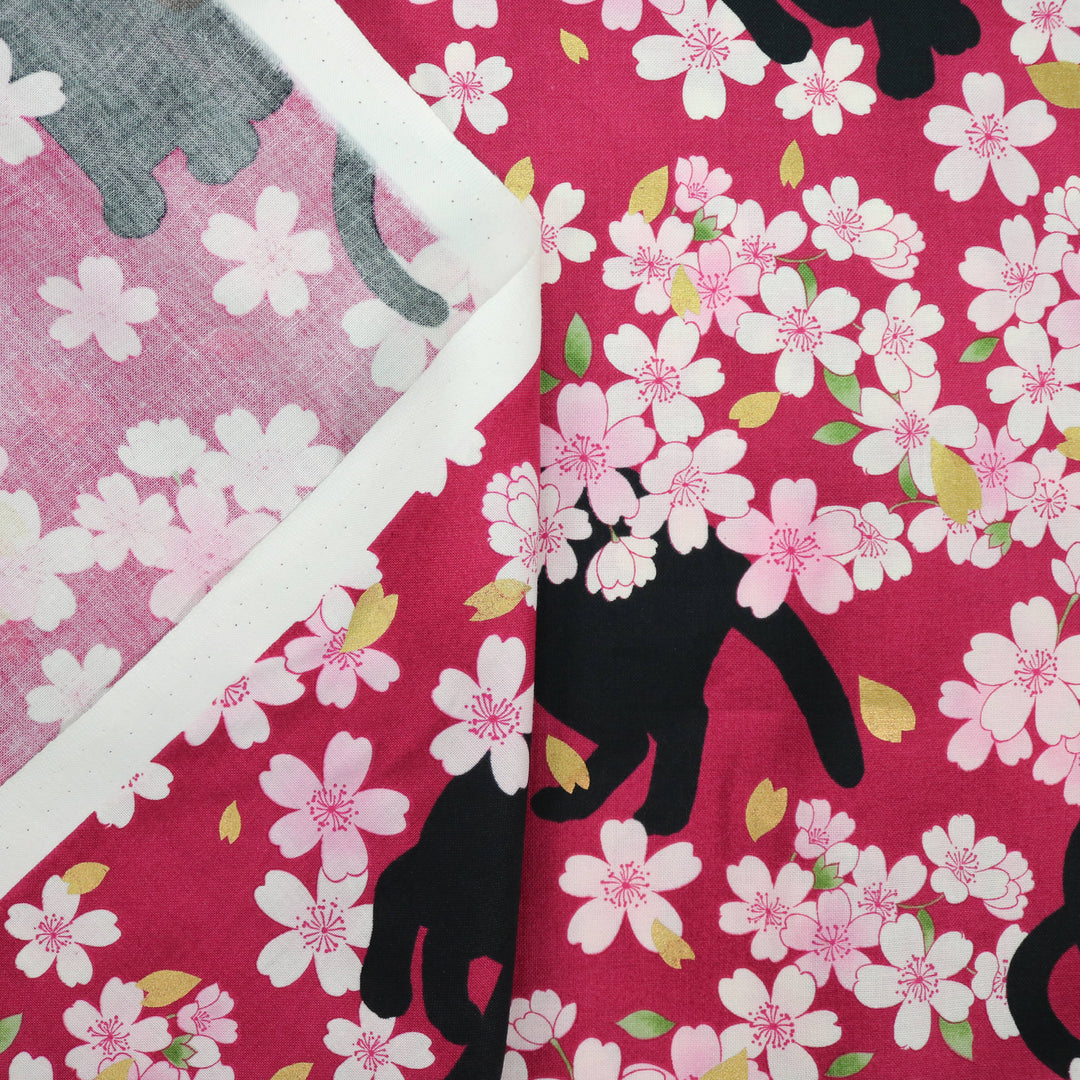 Schwarze Katze & Kirschblüten - Rot