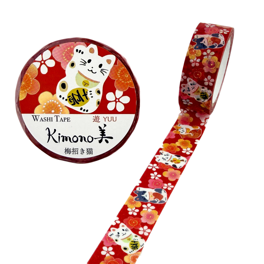 Washi-Tape - Kimono - Maneki Neko - Rot