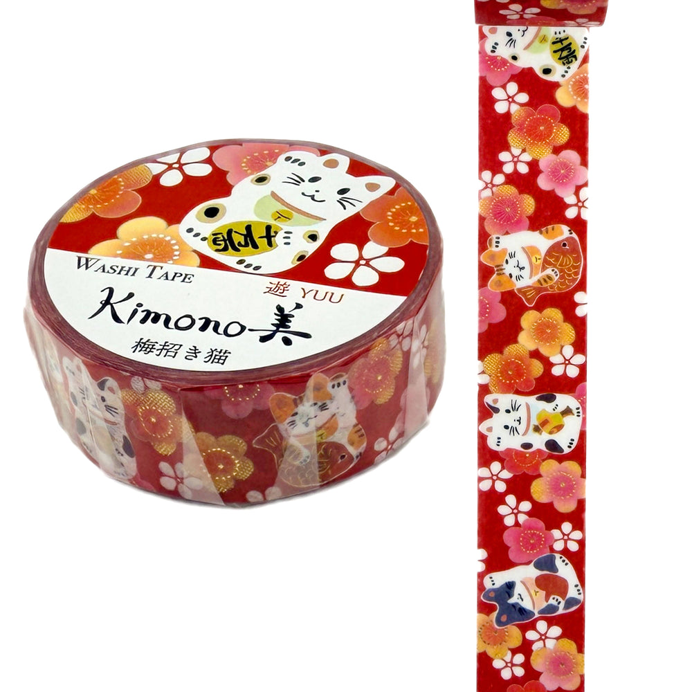 Washi-Tape - Kimono - Maneki Neko - Rot