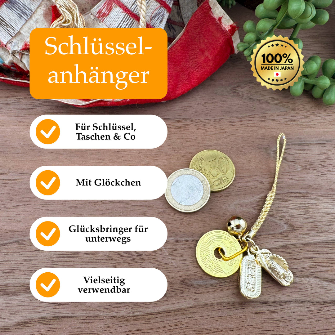 Schlüsselanhänger mit Glöckchen – 5 Yen Stück
