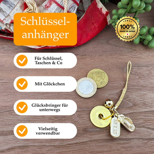 Schlüsselanhänger mit Glöckchen – 5 Yen Stück