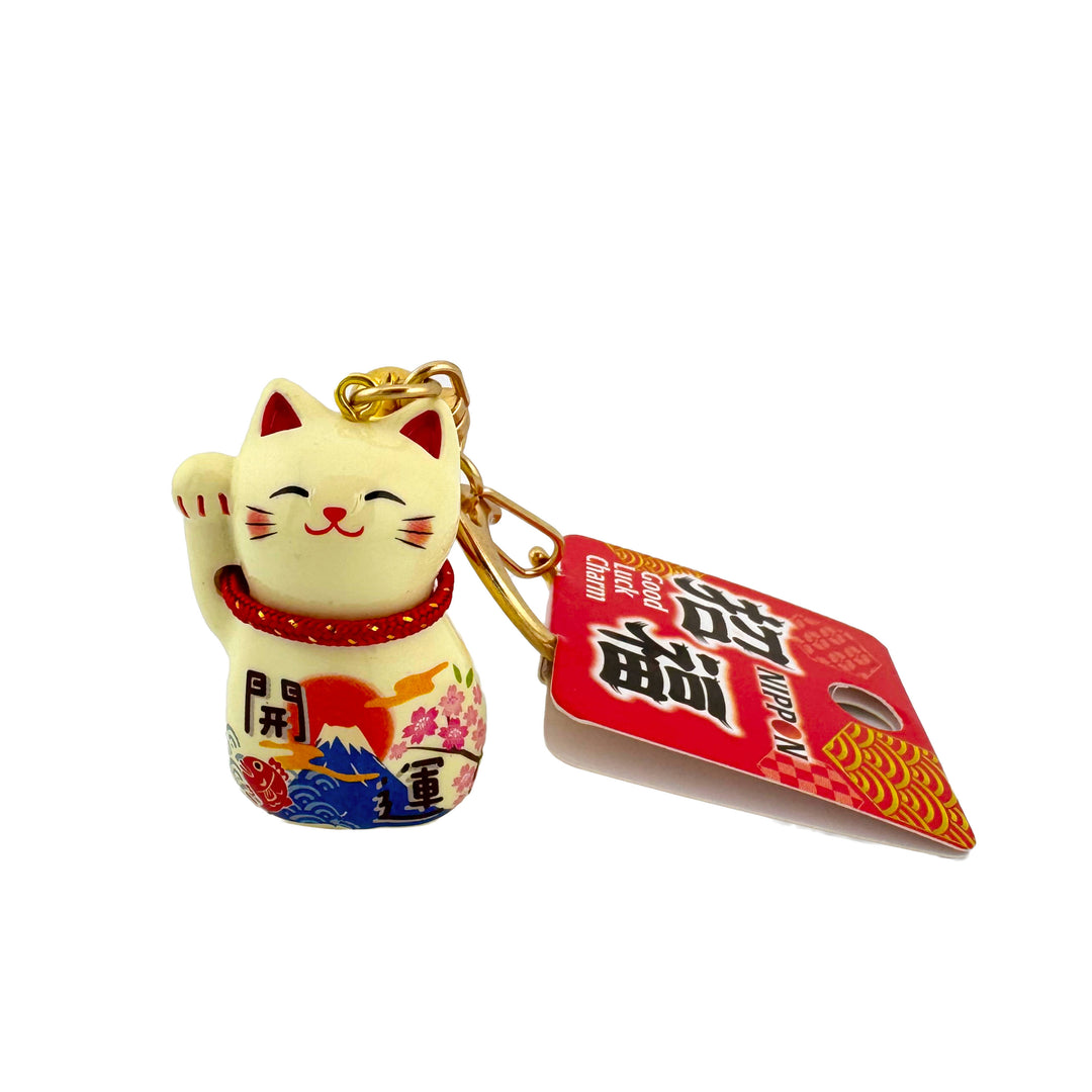 Schlüsselanhänger mit Glöckchen – Maneki Neko - Creme