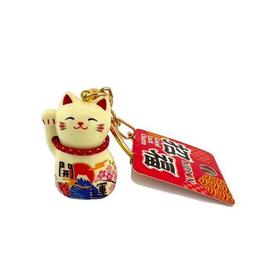 Schlüsselanhänger mit Glöckchen – Maneki Neko - Creme